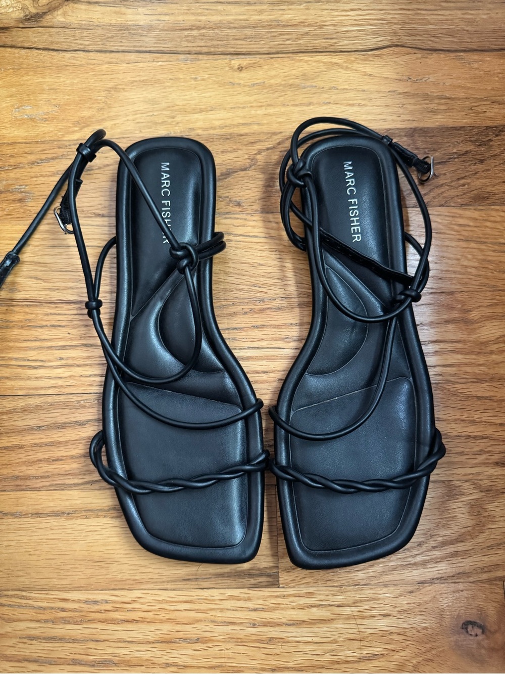 Marc Fisher Black Lace-Up Square-Toe Sandals